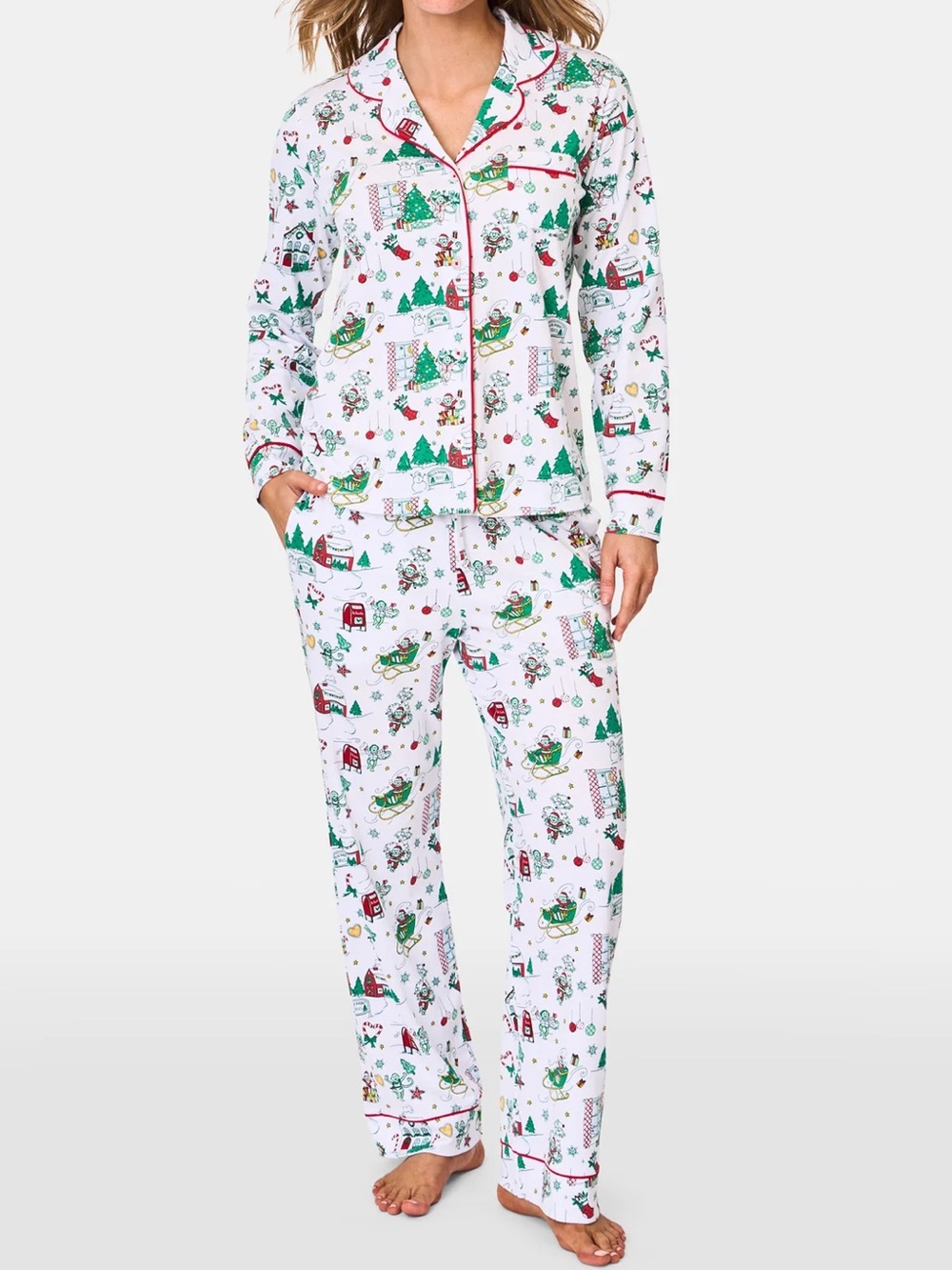 Roller Rabbit Snow Village Long Sleeve Polo Pajamas